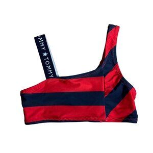 NWOT Tommy Hilfiger Girl's Red Navy Striped Bikini Top Logo Strap Top‎ Only Sz M